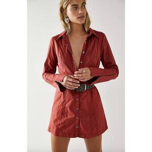 Free People Thea Mini Shirt Dress Pink Cinnamon Womens XS